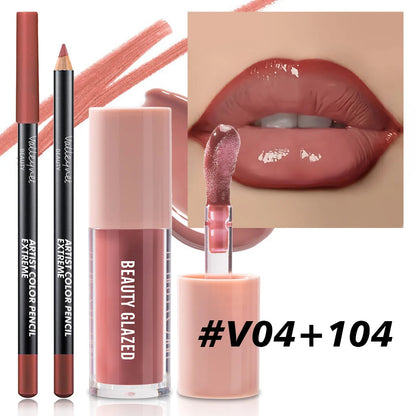 2pcs/Set Velvet Texture Lip Liner & Lip Gloss Pure Ember