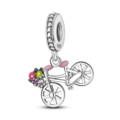 925 Sterling Silver Pink Series Colour Charms Beads Cut Girl Flower Pendant