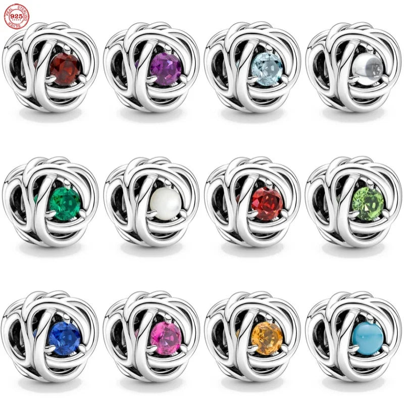 NEW 925 Sterling Silver Birth Stone Charm Beads Fit Original Bracelet Necklace Pure Ember