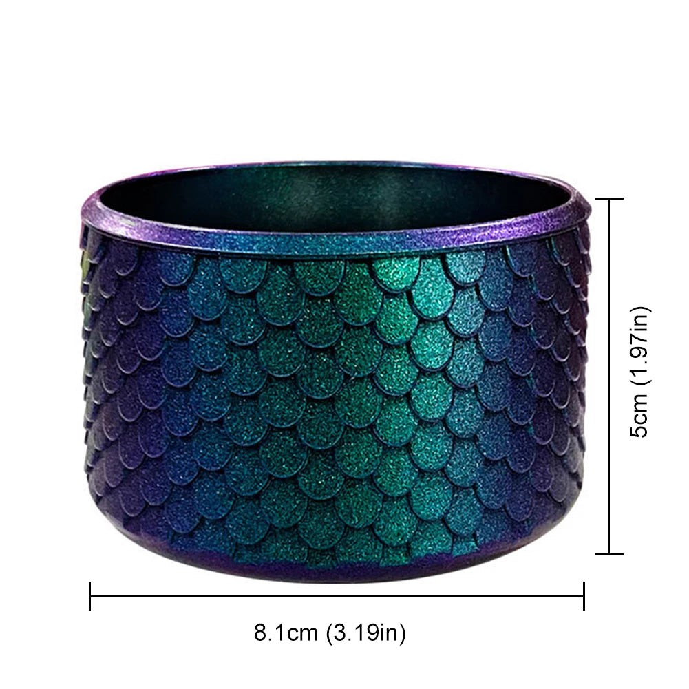 Stanley Mermaid scale patterned pot with dimensions on a white background