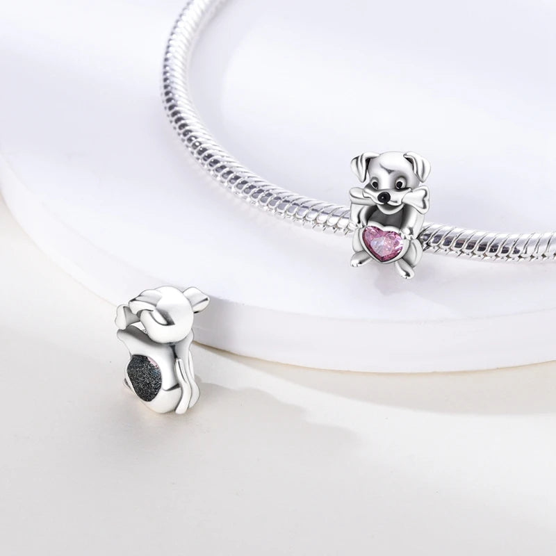 925 Sterling Silver Pink Charms Bead Butterfly Fairy Elephant Fox Pendants Pure Ember