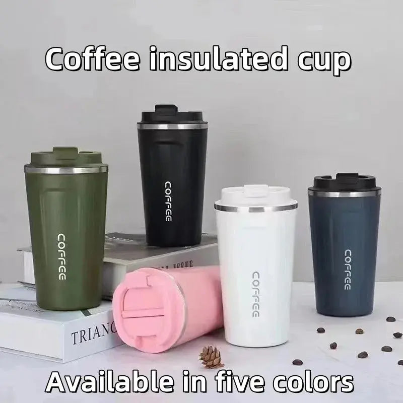 Thermo Cafe Mug - Stainless Steel Coffee Mug in five colors including black, white, pink, green, and blue. Ideal for hot and cold beverages.