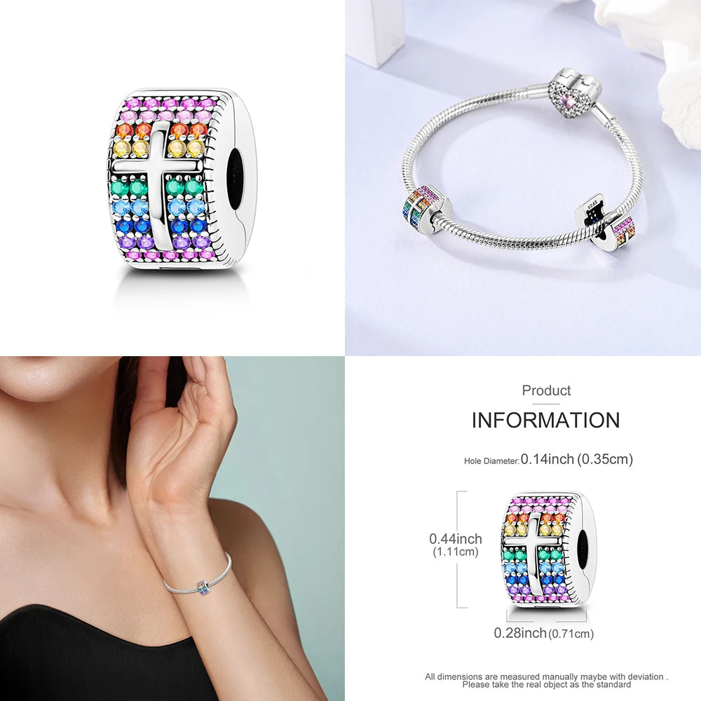 925 Sterling Silver Clasp Stone CZ Clip Charm Zircon Star Butterfly Bead Pure Ember