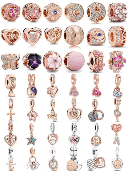 Rose Gold Series Heart-Shaped Bead Pendant Flower Charms Pure Ember