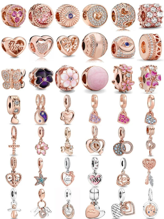 Rose Gold Series Heart-Shaped Bead Pendant Flower Charms Pure Ember