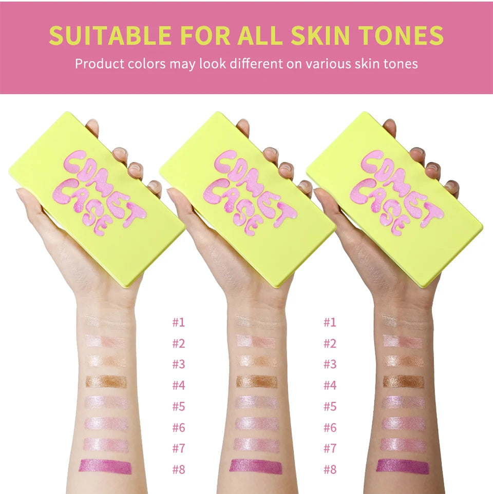 8 Colors Cream Highlighter Palette for Highlight, Blush & Contouring Pure Ember