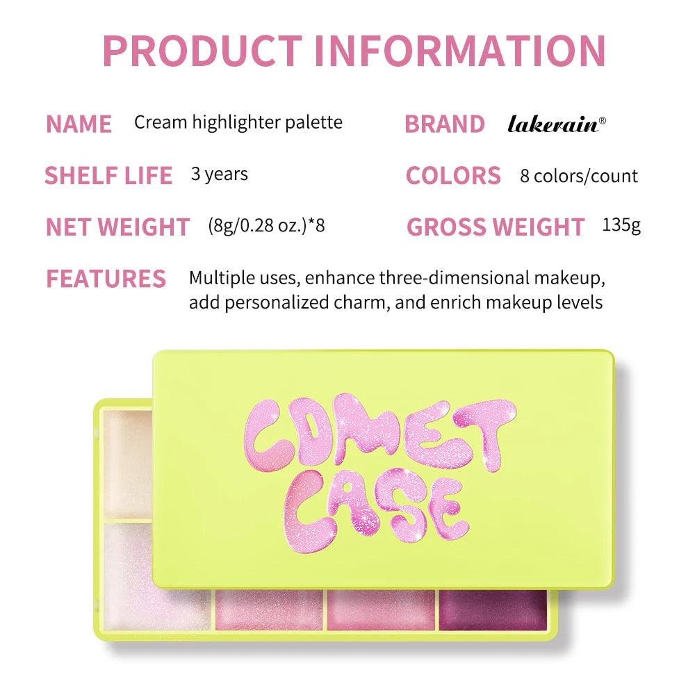 8 Colors Cream Highlighter Palette for Highlight, Blush & Contouring Pure Ember