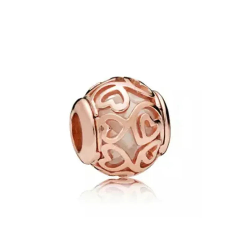 Rose Gold Series Heart-Shaped Bead Pendant Flower Charms Pure Ember
