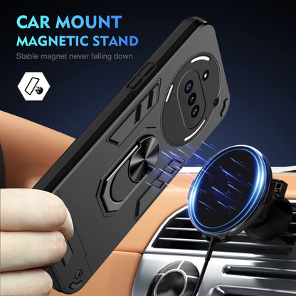 Car mount magnetic stand with phone case on a car dashboard