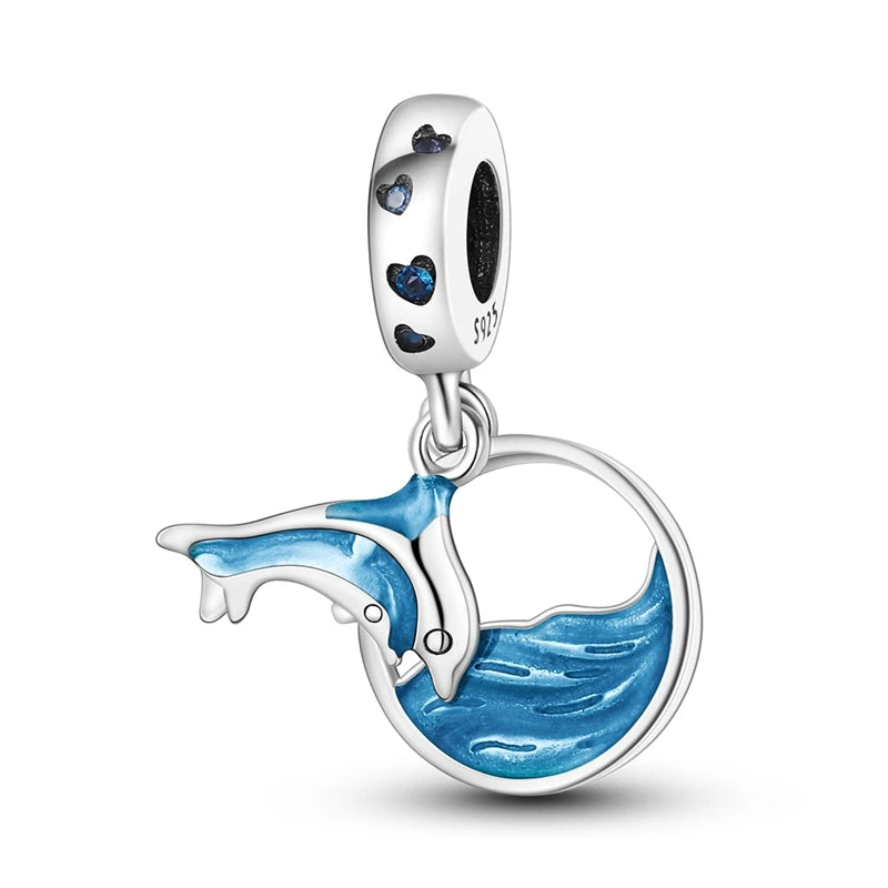pandora sea collection blue dolphone with ocean in a circle charm sterling silver 