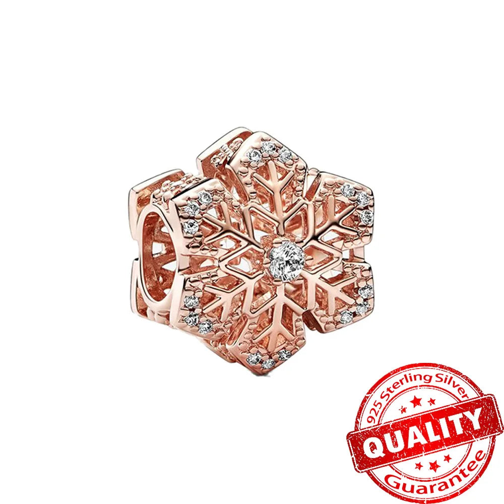 Sparkling Rose Gold Pavé Triple-row Beads Pink Gem Entwined Hearts Charm Fits Brand Bracelet Pure Ember