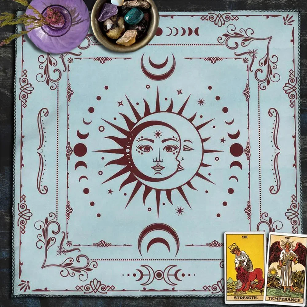 Altar Cloth Sun Moon Tarot Card Tablecloth For Spread Tarot Reading Cloth Witch Moon Phase Spiritual Oracle Card Pad Boho Decor Pure Ember