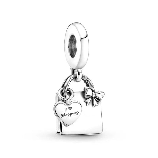 I Heart Shopping Tote Travel Collection Dangle Charm Silver 925 Pure Ember