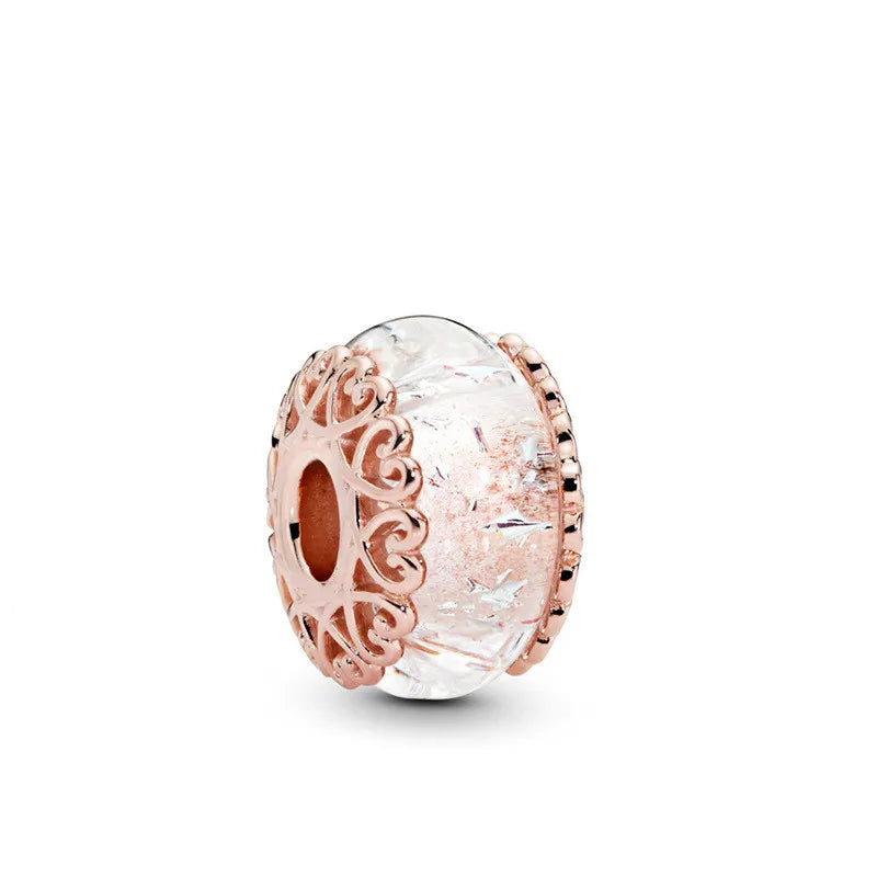 Rose Gold Series Heart-Shaped Bead Pendant Flower Charms Pure Ember