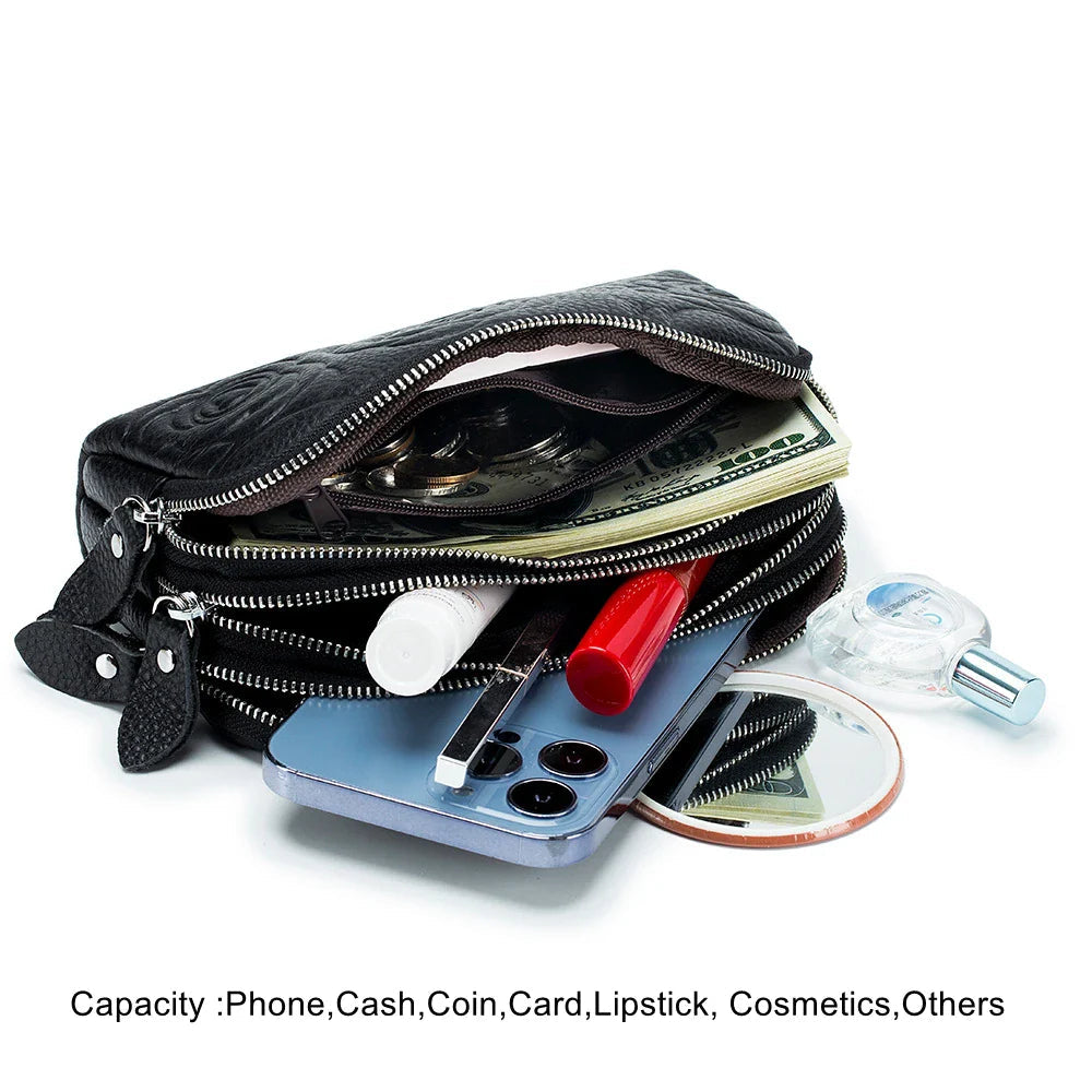 Genuine Leather Wallet Handbags For Women Embossing Pure Ember