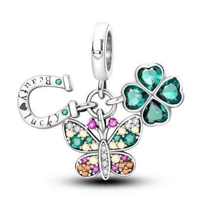 925 Sterling Silver Charms Beads Butterfly Clover Pendant