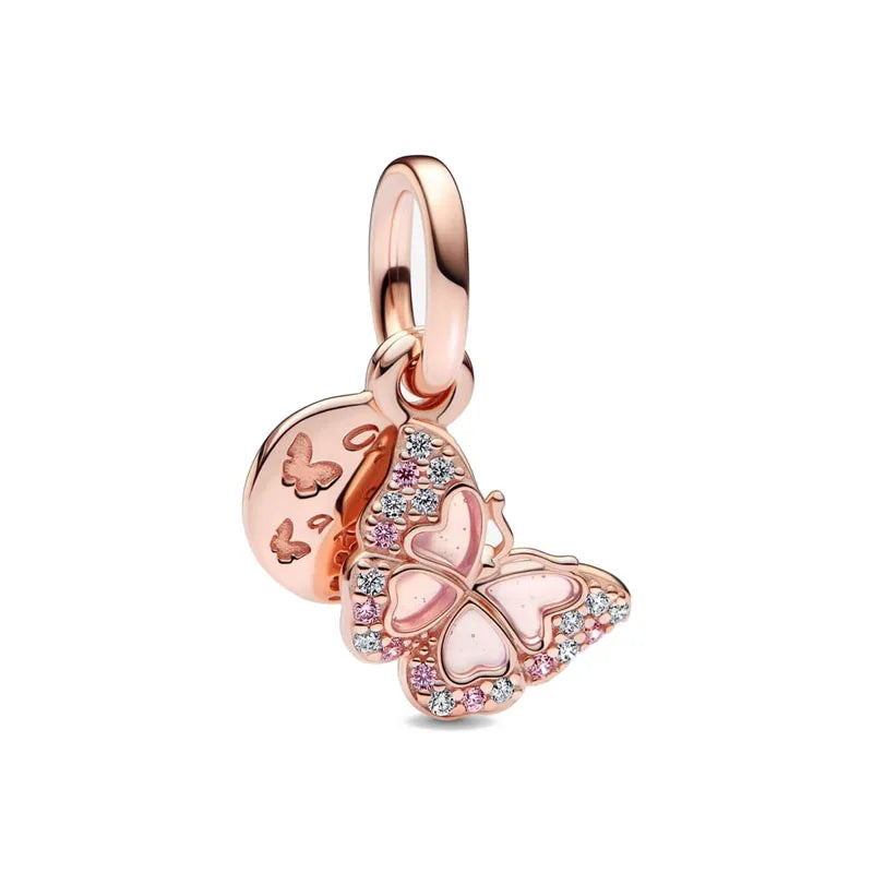 Exquisite rose gold-plated pink star moon peace heart-shaped pendants 925 silver Pure Ember