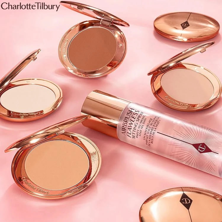 Charlotte Tilbury Airbrush Flawless Finish Refillable Blurring Setting Powder Lip Gloss Flawless Blurring Matte Blush and setting Spray Pure Ember