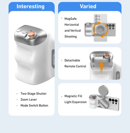 Product features with text labels on a blue background