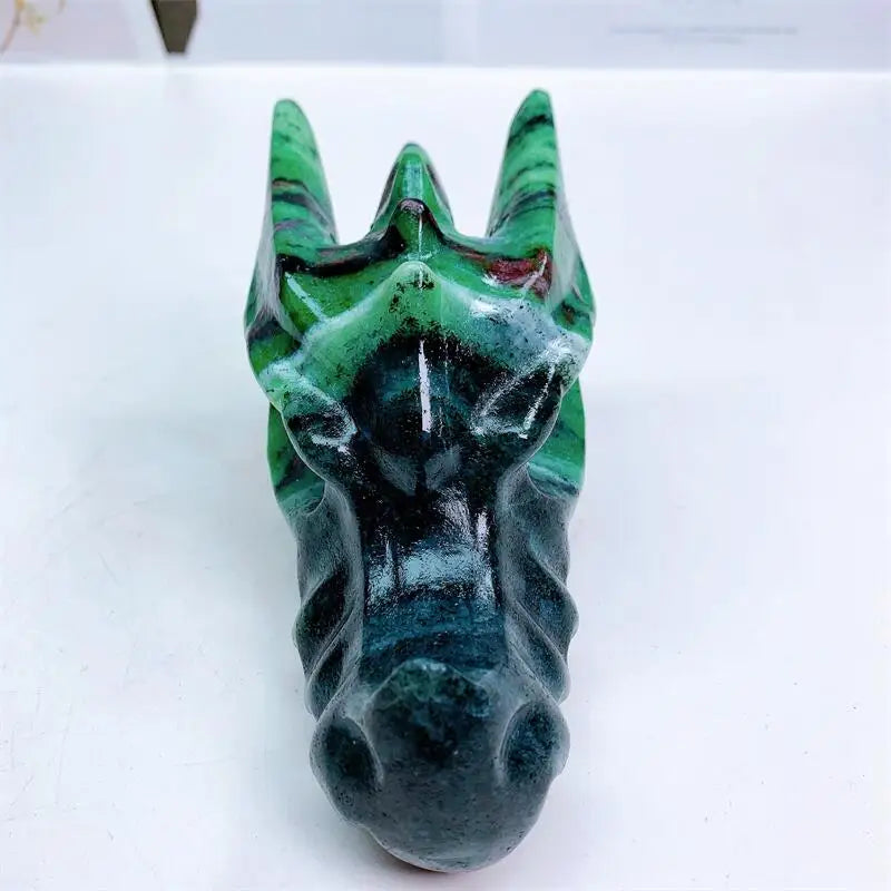 15CM Natural Crystal Ruby In Zoisite Carved Dragon Head fung shui