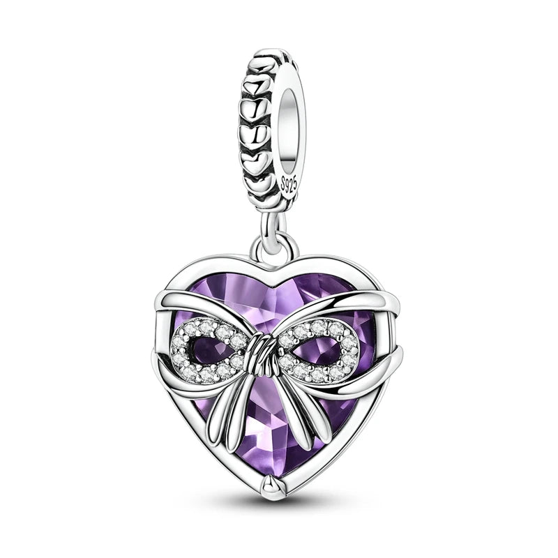 Silver 925 Charm Bead Rose Heart Pandent Butterfly Orchid Clasp Clip