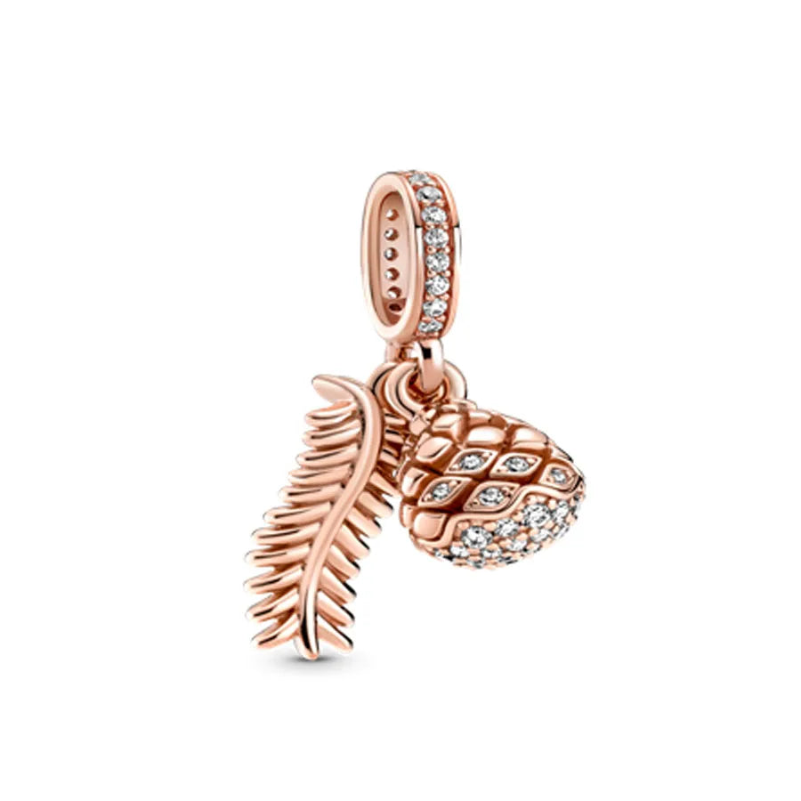 New Original 925 Silver Plated Rosegold Heart, Bird, Butterfly Beads Flower Charms Pure Ember