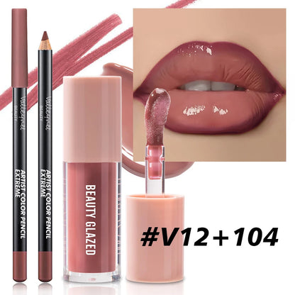2pcs/Set Velvet Texture Lip Liner & Lip Gloss Pure Ember