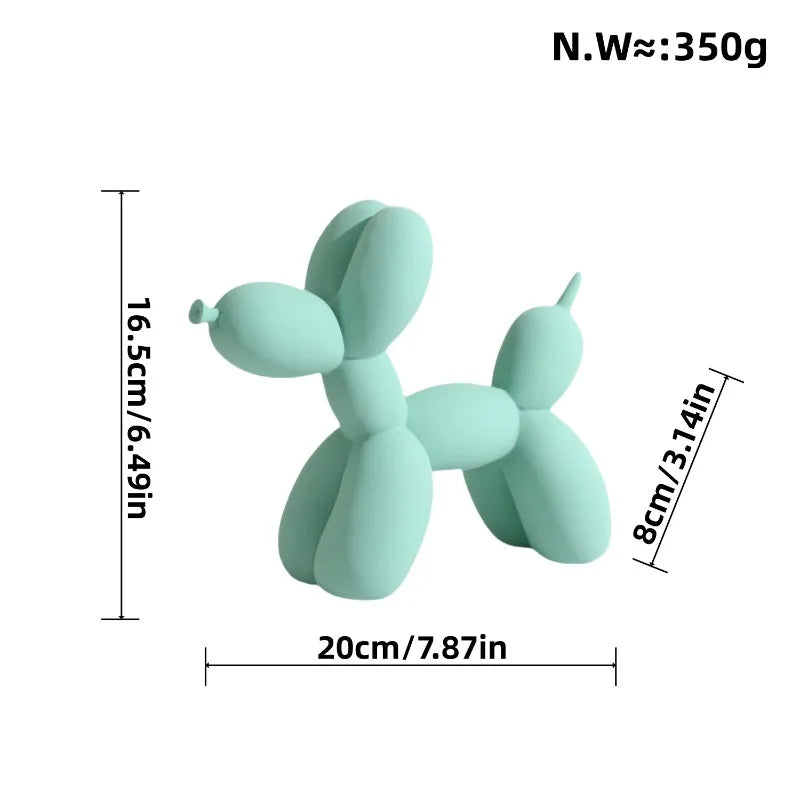 Green balloon dog toy with measurements and weight on a white background