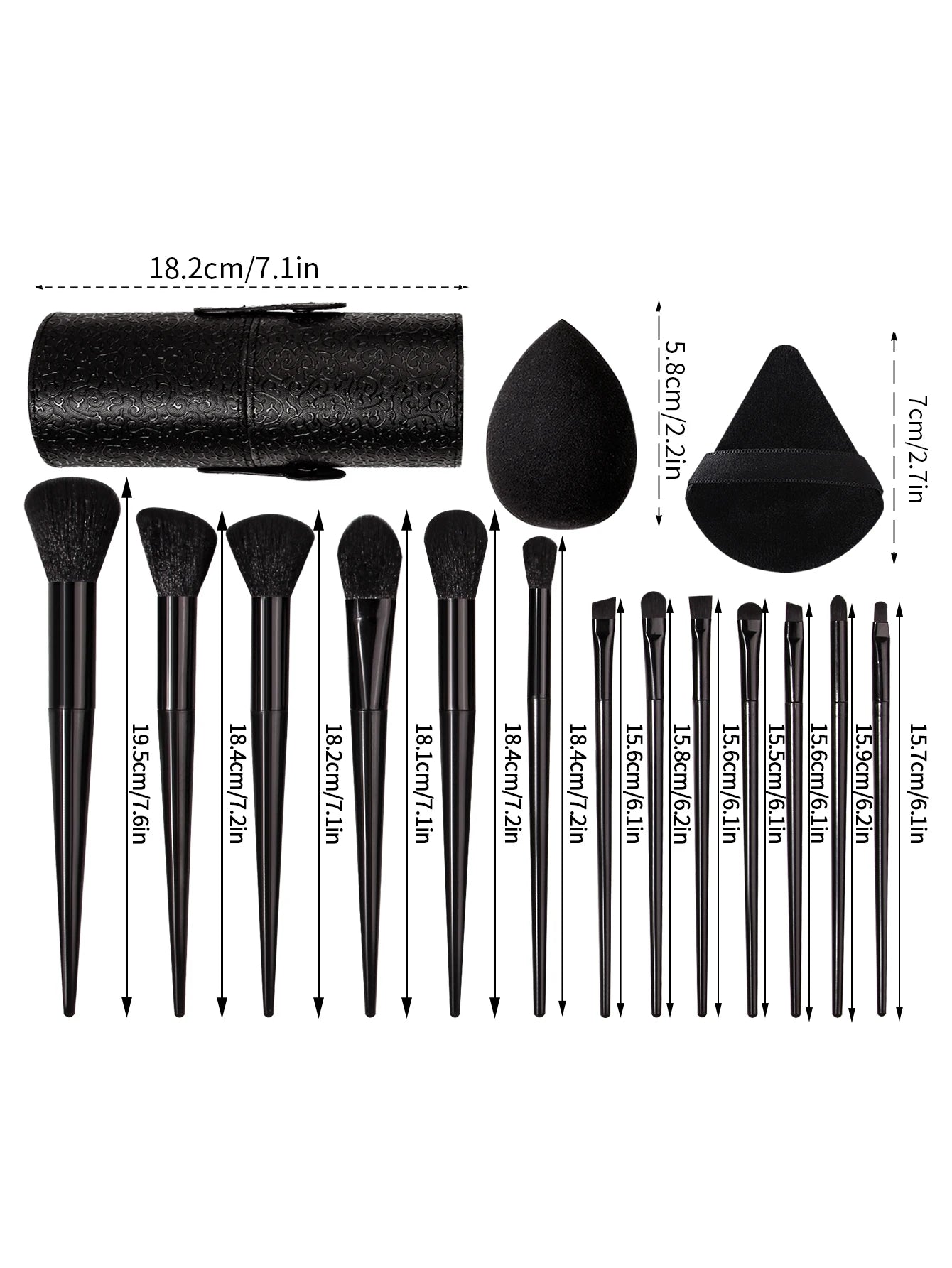 Black 20-piece makeup tool set: 13 makeup brushes +3 pieces of beauty eggs +3 pieces of powder puff +1 piece of storage bucket Pure Ember