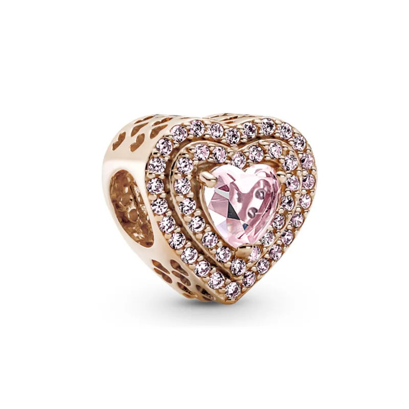 New Original 925 Silver Plated Rosegold Heart, Bird, Butterfly Beads Flower Charms Pure Ember