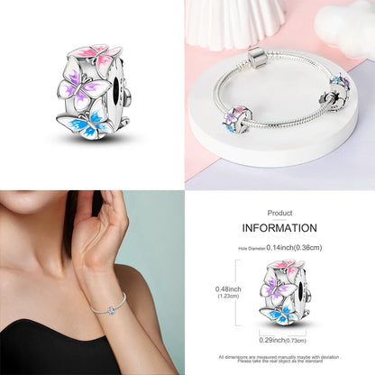 925 Sterling Silver Clasp Stone CZ Clip Charm Zircon Star Butterfly Bead Pure Ember