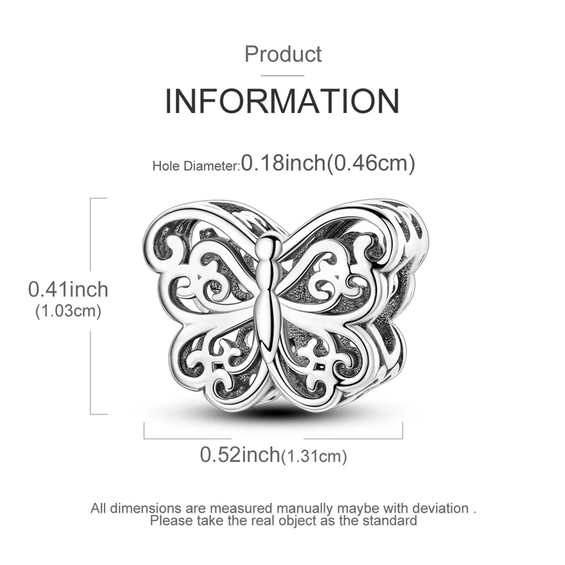 925 Sterling Silver Charms Bead Luminous Butterfly Dangle Fit Pure Ember