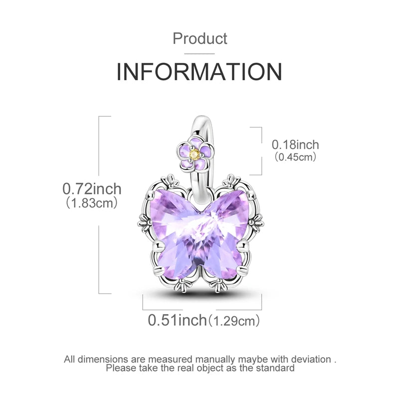 925 Sterling Silver Charms Bead Luminous Butterfly Dangle Fit Pure Ember