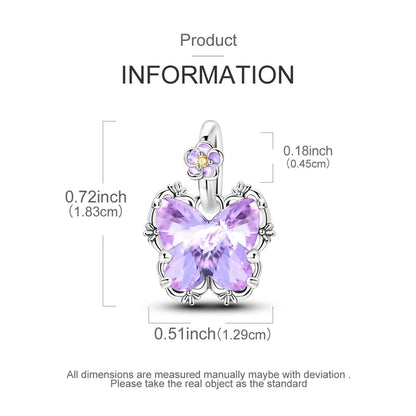 925 Sterling Silver Charms Bead Luminous Butterfly Dangle Fit Pure Ember