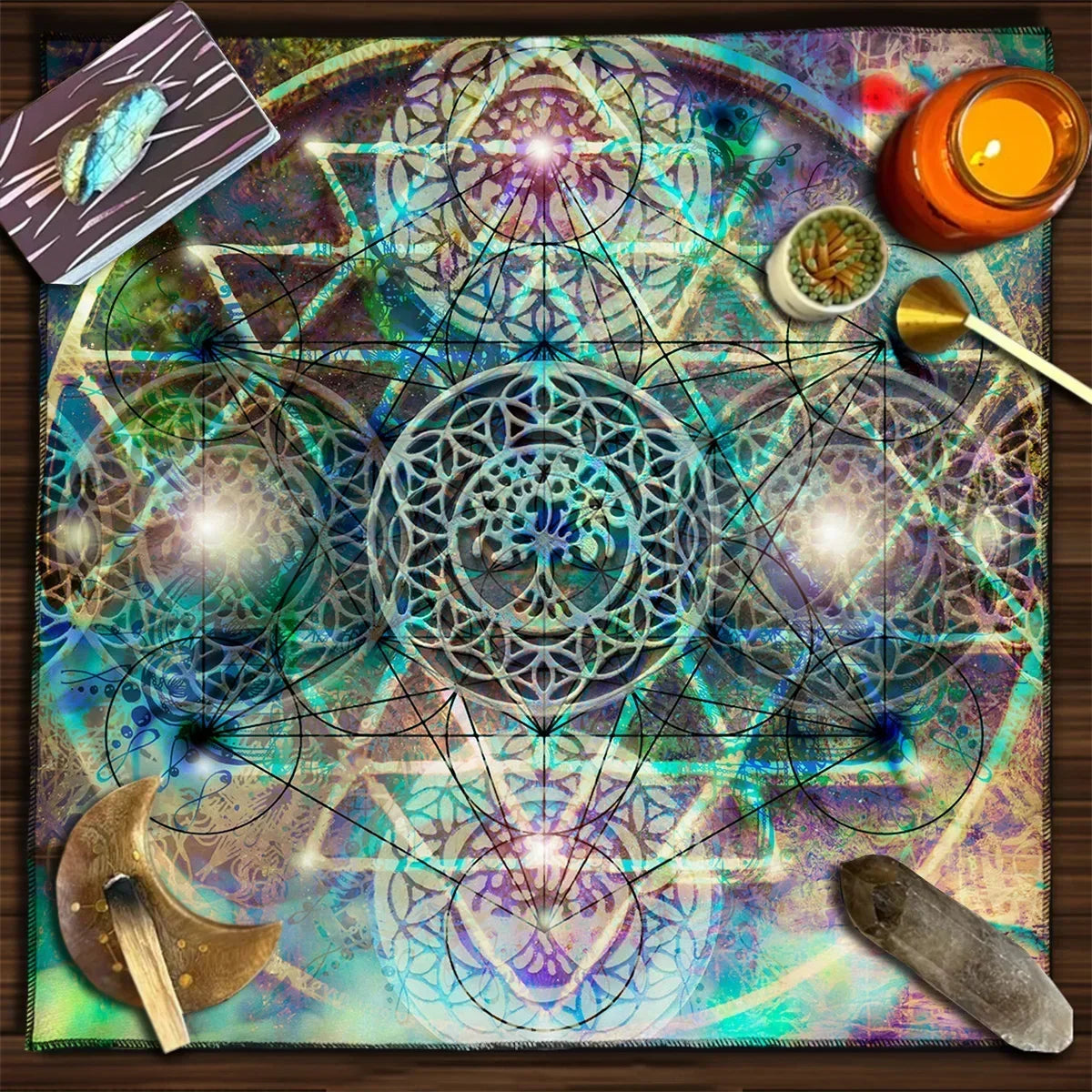 Colorful Abstract Geometry Tarot Tablecloth Altar Cloth Tarot Spread Cloth Spiritual Oracle Card Pad Pagan Oracle Tarot Mat Pure Ember