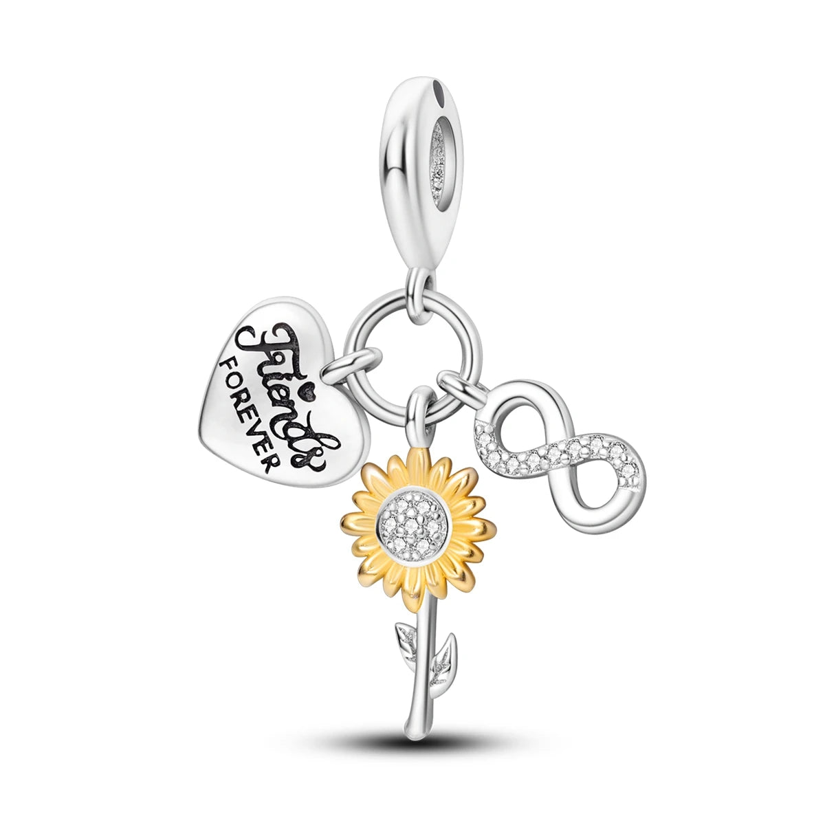 925 Sterling Silver Golden Sunflowers Heart Charms Pure Ember pandora style 