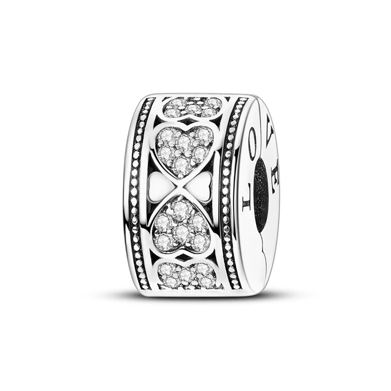 925 Sterling Silver Clasp Stone CZ Clip Charm Zircon Star Butterfly Bead Pure Ember