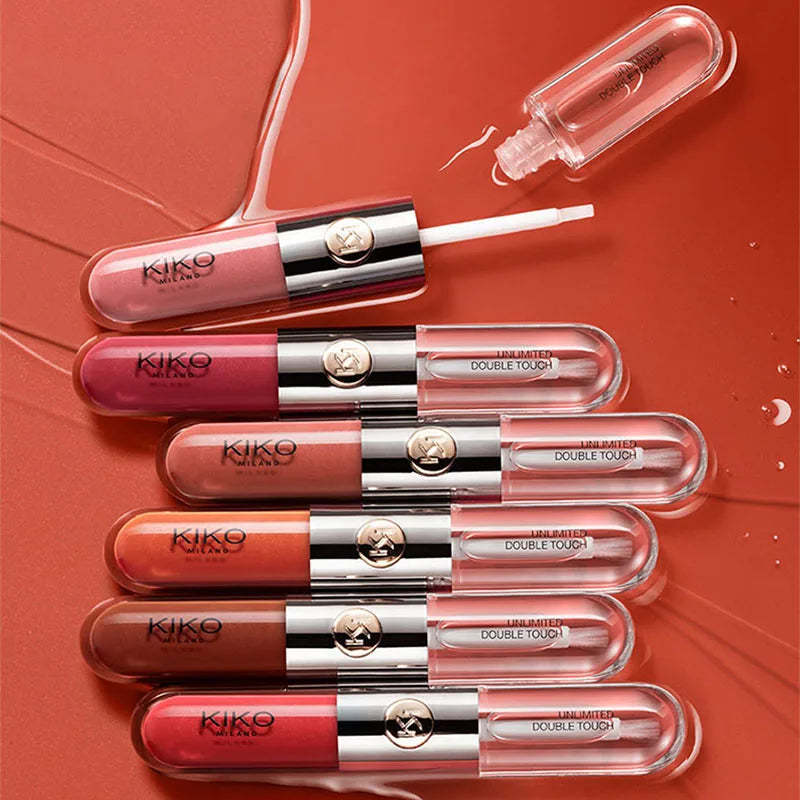 Hot Kiko Double-Headed Lipstick, Lip Gloss Non-Fading Oil Sexy Rich Lip Gloss Milk Tea Bean Paste Naked Makeup Pure Ember