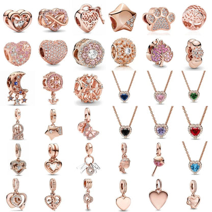 Exquisite rose gold-plated pink star moon peace heart-shaped pendants 925 silver Pure Ember