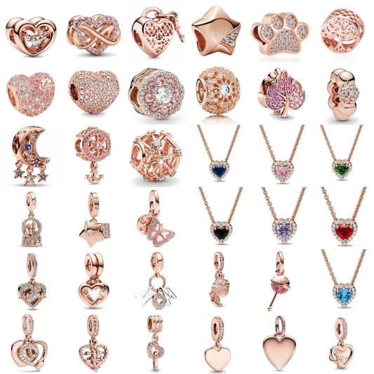 Exquisite rose gold-plated pink star moon peace heart-shaped pendants 925 silver Pure Ember
