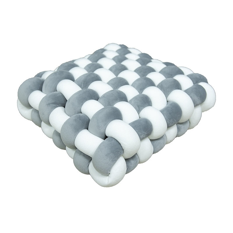 White & Light Grey Soft Hand-woven Knotted Cushion