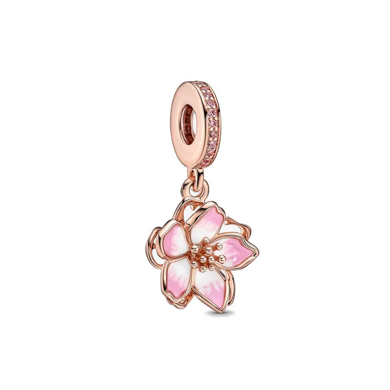 Rose Gold Series Heart-Shaped Bead Pendant Flower Charms Pure Ember