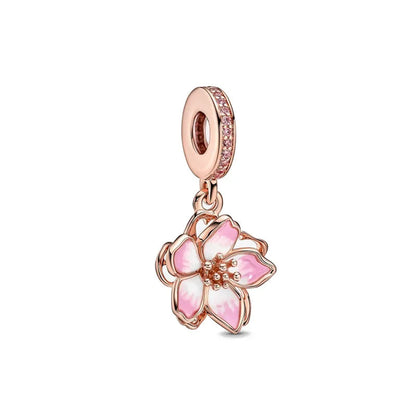 Rose Gold Series Heart-Shaped Bead Pendant Flower Charms Pure Ember