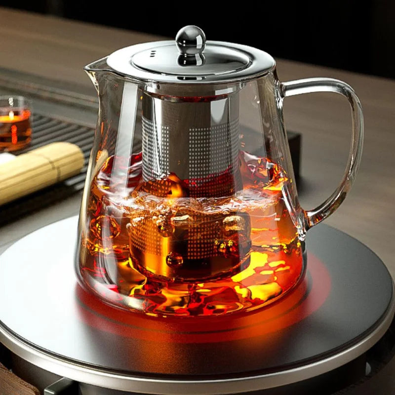 Heat-Resistant Glass Teapot with Stainless Steel Tea Strainer Infuser Pure Ember