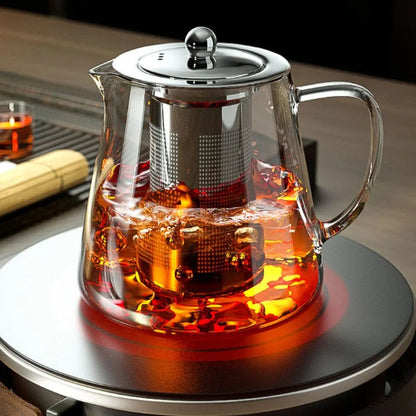 Heat-Resistant Glass Teapot with Stainless Steel Tea Strainer Infuser Pure Ember