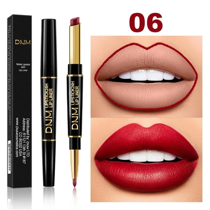 DNM Double-ended Matte Lipstick Pencil Non-stick Cup Long Lasting Lipstick Lip Liner Waterproof 2 In 1 Lip Stain Pencil Pure Ember