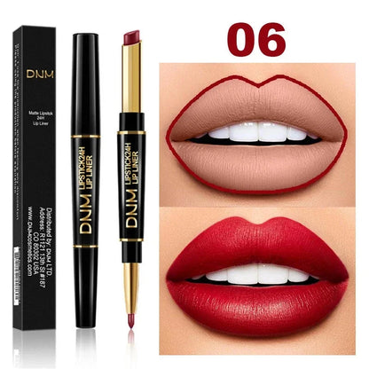 DNM Double-ended Matte Lipstick Pencil Non-stick Cup Long Lasting Lipstick Lip Liner Waterproof 2 In 1 Lip Stain Pencil Pure Ember