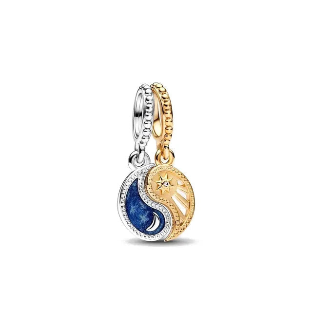 sterling silver Egyptian Pendant Dangle Charms pandora dupe gifts for her ying yang silver and gold with blue 