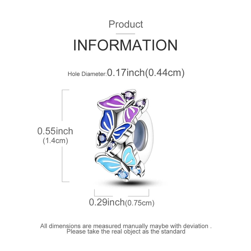 925 Sterling Silver Charms Bead Luminous Butterfly Dangle Fit Pure Ember