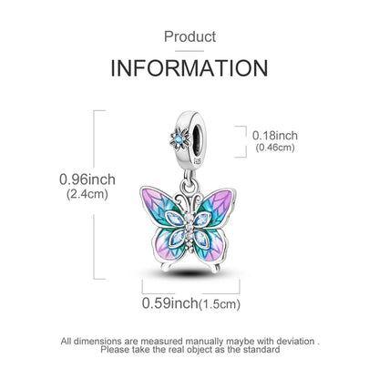 925 Sterling Silver Charms Bead Luminous Butterfly Dangle Fit Pure Ember